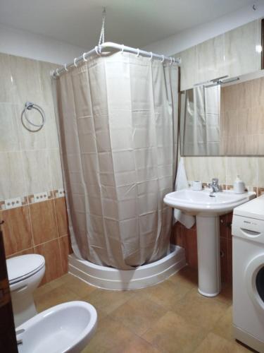 a bathroom with a shower and a toilet and a sink at casa eras irene in Moratalla