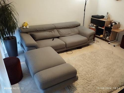 un salon avec un canapé et une chaise dans l'établissement Chambre d'hôte calme de résidence, quartier pavillonnaire, à Saint-Denis