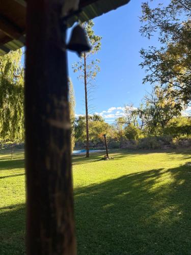 a view of a park with a giraffe in the distance at La Loica in Barreal