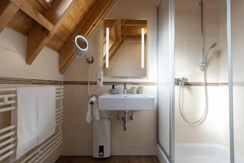 ドルム・ノイフェルトにあるFerienhaus "Julia" Mellumplate 64の洗面台とシャワー付きのバスルーム