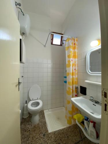 a bathroom with a toilet and a sink at Villa sul mare con magnifico panorama in Arbus