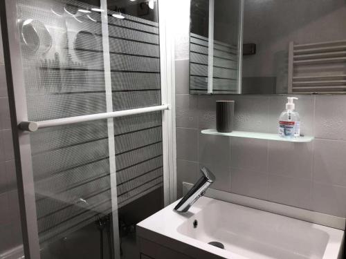 une salle de bain avec un lavabo et un miroir dans l'établissement Résidence Edelweiss - Joli studio 4 couchages plein centre et départ des pistes à 50m MAE-7041, à Risoul