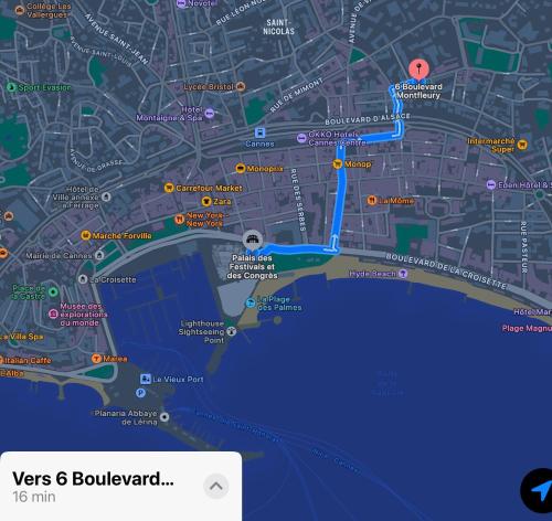 une carte de la ville de Bulrender dans l'établissement Cannes centre Studio neuf et calme, à Cannes