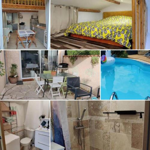 un collage de photos d'une maison avec une piscine dans l'établissement Studio indépendant, à Saint-André-de-Sangonis