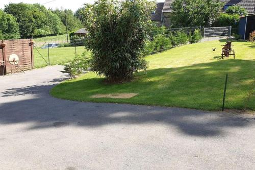 a tree in the middle of a yard at Chaulieu Gite near Sourdeval 50150 Normandy in Saint-Martin-de-Chaulieu