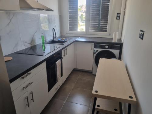 une cuisine avec un évier et un lave-vaisselle dans l'établissement Chambre privative rénové 2024, climatisation, tramway sur place , 12 min centre, 16 min plage, aperçu latéral mer, 2 wc avec 2 salle de bain, private room renovated 2024, air-conditioned , tram on spot, 2 toilets and 2 bathrooms, à Nice