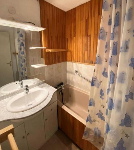 une salle de bain avec un lavabo et une baignoire dans l'établissement Résidence Florins - Appartement 4 couchages tout confort situé sur les pistes à Risoul MAE-6851, à Risoul