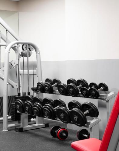 a rack filled with dumbbells in a gym at EnjoyGranada EMIR 3B y Parking in Granada