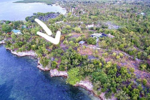 an aerial view of an island with a white sculpture at Seabreeze Guesthouse in Mocpoc Sur