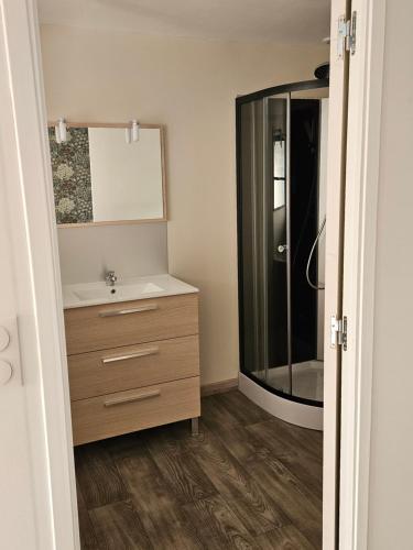 a bathroom with a sink and a mirror at Chambre les petites ecuries in Maine-de-Boixe