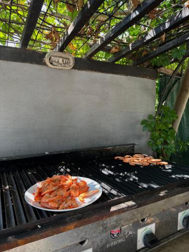two plates of food on a barbecue grill at Donilena in Duće