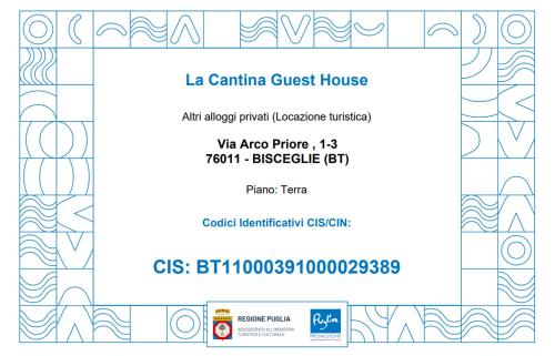 La Cantina Guest House tanúsítványa, márkajelzése vagy díja