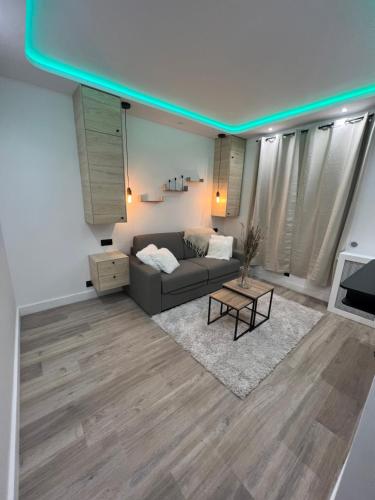 una sala de estar con un sofá y una mesa en Charmant appartement Joinvillais, en Joinville-le-Pont