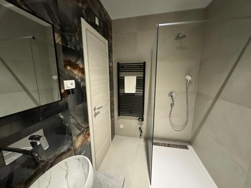 a bathroom with a shower and a sink at Villa Mario in Poreč
