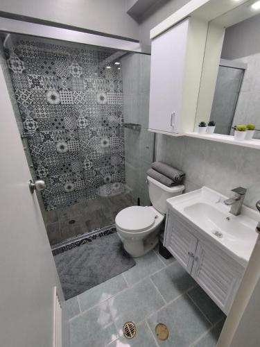 a bathroom with a shower and a toilet and a sink at Apartamento de lujo en Valencia 2 in Valencia