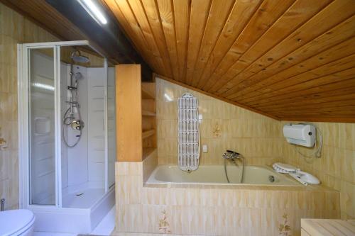 bagno con vasca, doccia e servizi igienici di bed an breakfast Aurora a Trento