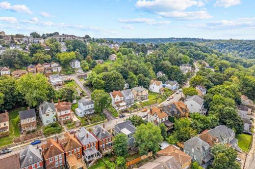 an aerial view of a residential neighborhood with houses at Fantastic Family Home in Central Mount Washington in Pittsburgh