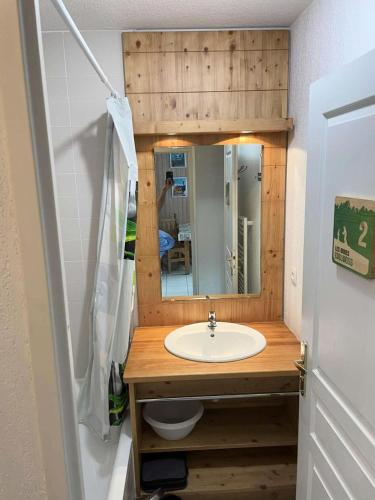 une salle de bain avec un lavabo et un miroir dans l'établissement Résidence Balcon Des Airelles - N°511 balcon des Airelles MAE-6674, aux Orres
