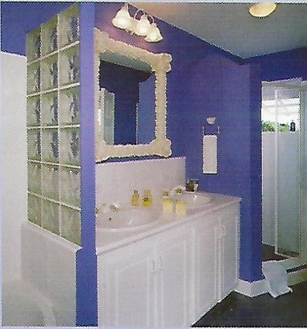 a bathroom with a white sink and a blue wall at Villa Ananda Tobago in Patience Hill