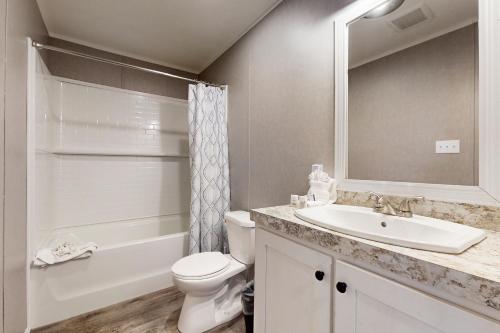 a bathroom with a sink and a toilet and a tub at Cove Creek Escape in Jacksboro