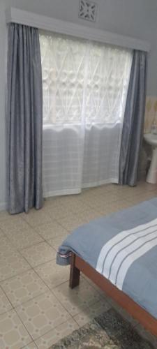 a bedroom with a bed and a window at Palmview studio in Eldoret
