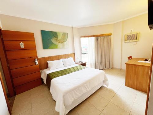 a hotel room with a bed and a sink at Hotel Dom Leopoldo in São Mateus do Sul