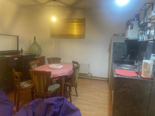 a kitchen with a table with chairs and a sink at Centar Holiday Smederevo in Smederevo