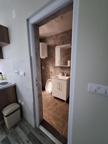 a bathroom with a toilet and a sink at Apartments Green Beograd in Borča