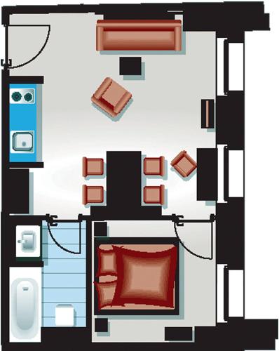 a floor plan of a house with furniture at Apartmenthotel Quartier M in Leipzig