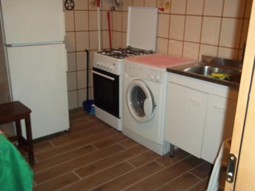 una cucina con lavatrice e lavandino di Il Pretoriano a Roma