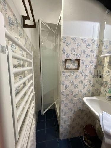 une salle de bain avec douche et lavabo dans l'établissement Studio front de mer, à Arcachon
