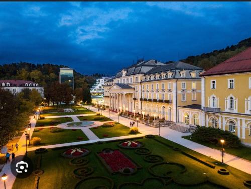 an aerial view of a building with a park at Apartma Marko Rogaška in Rogaška Slatina