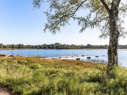 a view of a lake with a dock at Holiday Home Svenstorp by Interhome in Ryssby