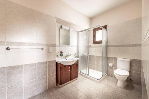 une salle de bain avec toilettes, lavabo et douche dans l'établissement Stavros Villa, à Pólis Chrysochoús