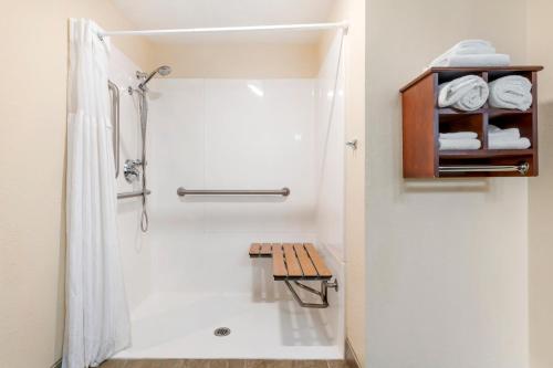 a white bathroom with a shower and a toilet at Best Western Plus New Ulm in New Ulm