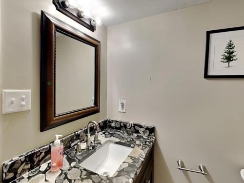 a bathroom with a sink and a mirror at Cabin Lodge in Oakland