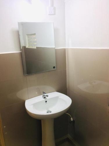 a bathroom with a white sink and a mirror at Bracedale Estate in Kegalle