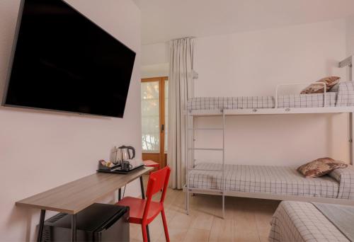 a room with a desk and a bed and a tv at Hostal Castilla II Puerta del Sol in Madrid