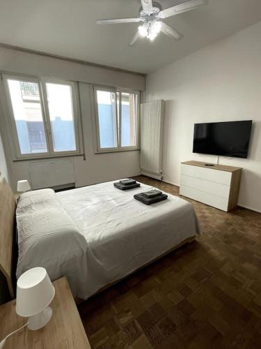 a bedroom with a bed and a flat screen tv at Arte in Mantova in Mantova