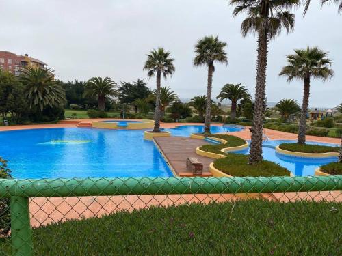 ein großer Swimmingpool mit Palmen in einem Park in der Unterkunft Ilimay beautiful 2 floor apartment, for 6 people in Las Cruces