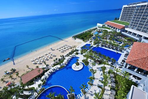 an aerial view of the resort and the beach at Ryukyu Hotel & Resort Nashiro Beach in Itoman