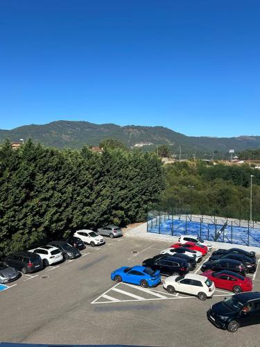 a bunch of cars parked in a parking lot at Hotel Alfonso I in Tui