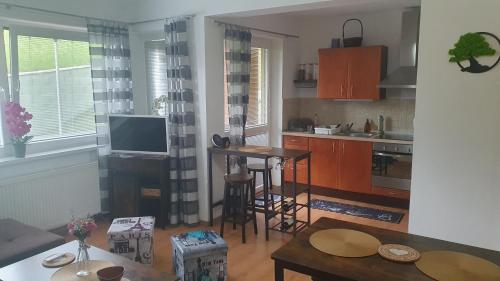 Kuchyň nebo kuchyňský kout v ubytování Apartment PineWood Lívia