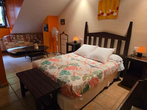 a bedroom with a bed and a couch at Apartamentos Andrea in Belmonte de Miranda