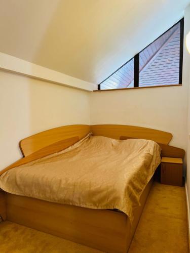 a bedroom with a bed with a large window at Ski Chalet Sinaia in Sinaia