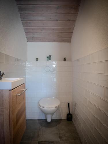 a bathroom with a toilet and a sink at Haus Arlberg in Pettneu am Arlberg