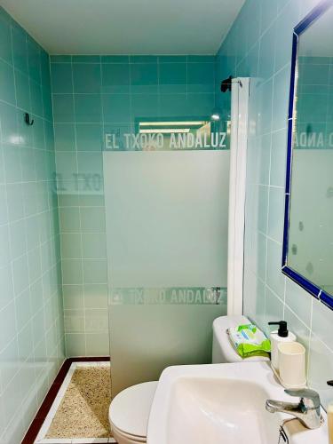 a bathroom with a white toilet and a sink at El Txoko Andaluz in Cantillana
