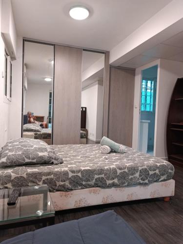 une chambre avec deux lits et un miroir dans l'établissement Studio Dauphiné, à Nice