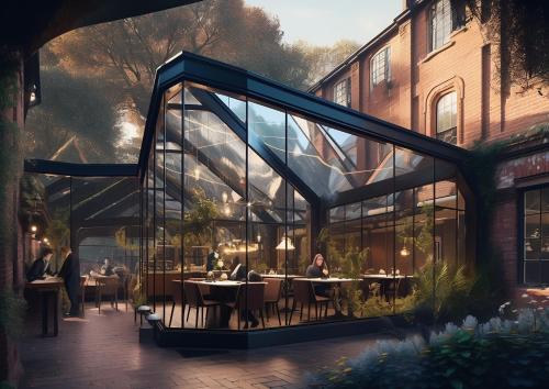 a rendering of a restaurant with people sitting at tables at HRG Best Hotel in Hurghada