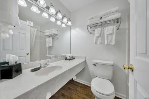 a white bathroom with a sink and a toilet at Halesford Harbour Resort - Smith Mountain Lake in Moneta